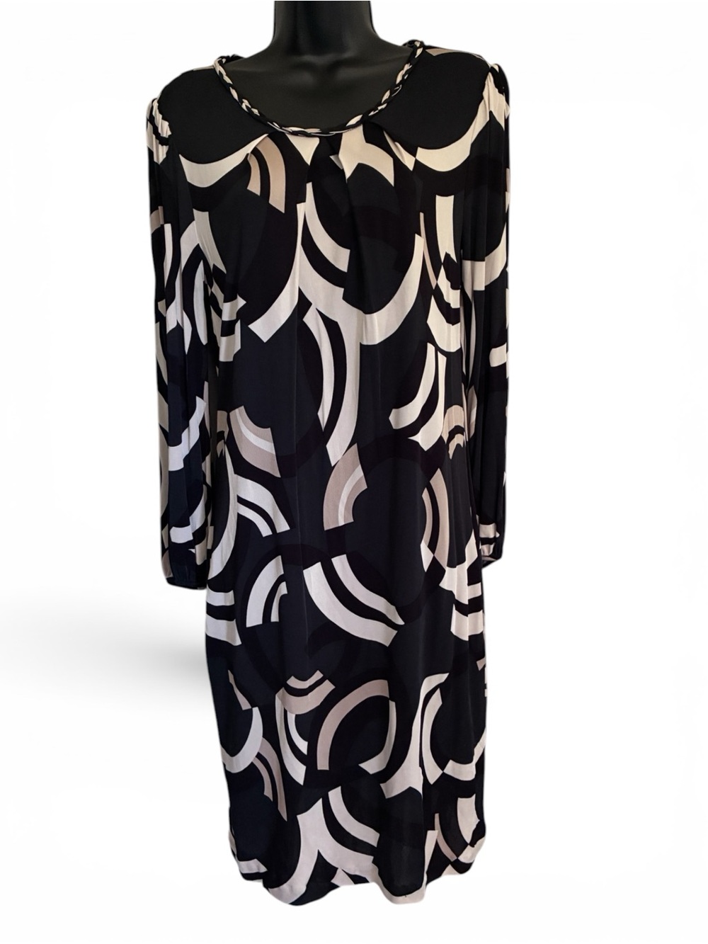 Banana Republic Corpcore Mod Minimalist Black Cream Geometric Shift Dress Sz L